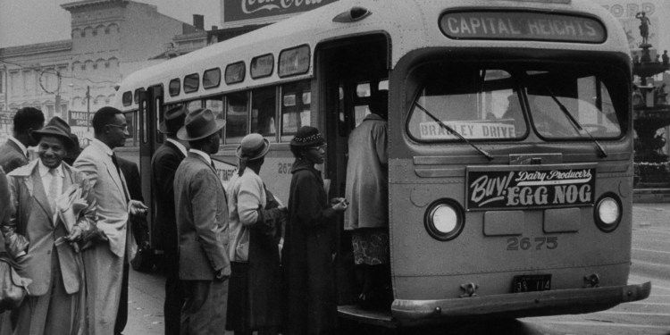 African Americans boarding an integrated